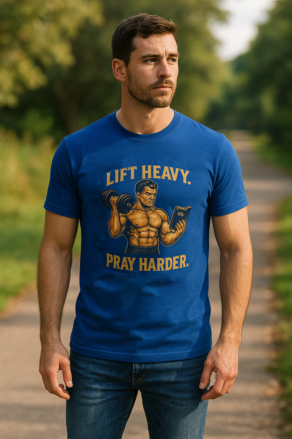 Lift Heavy Pray Harder Graphic Printed Unisex T-Shirt
