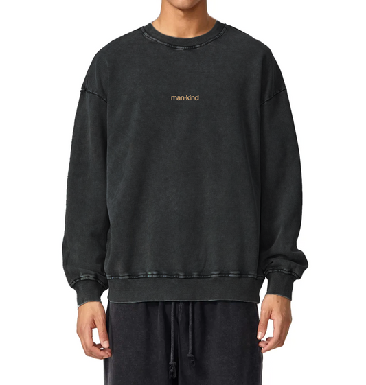 Acid Wash Long Sleeve Sweatshirt: BLACK